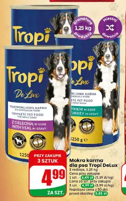 Mokra karma dla psa Tropi DeLux z indykiem w sosie promocja w Dino
