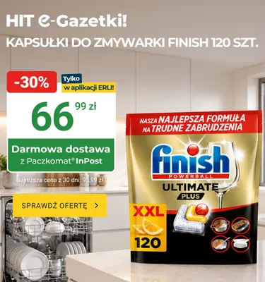 Kapsułki do zmywarki Finish Powerball Ultimate Plus promocja w ERLI