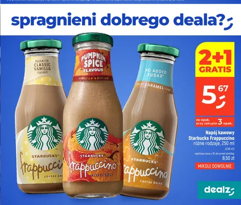 Napój kawowy Starbucks Frappuccino caramel no added sugar promocja w Dealz
