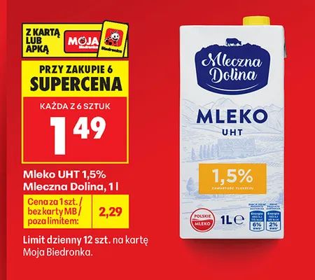 Mleko UHT Mleczna Dolina 1,5% promocja w Biedronka