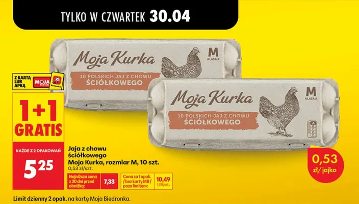 Jaja z chowu ściółkowego Moja Kurka rozmiar M promocja w Biedronka