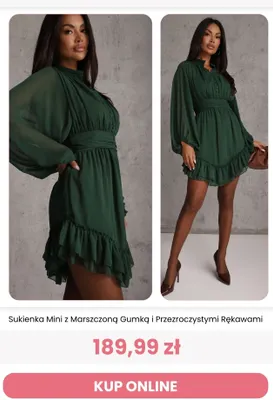 Sukienka mini z marszczoną gumką i przezroczystymi rękawami Renee promocja w Renee