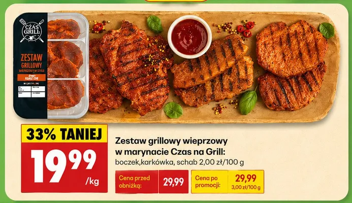 Zestaw grillowy wieprzowy w marynacie Czas na Grill boczek, karkówka, schab promocja w Biedronka