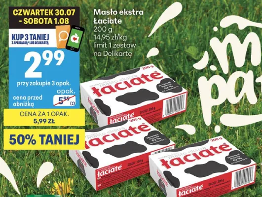 Masło ekstra Łaciate promocja w Delikatesy Centrum