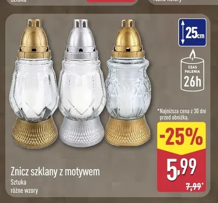 Znicz szklany z motywem promocja w Aldi