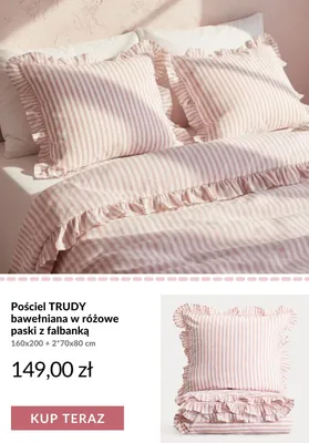 Pościel bawełniana Trudy w różowe paski z falbanką promocja w Homla