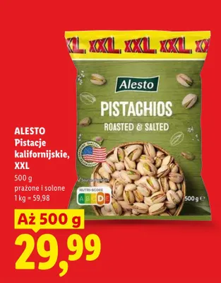 Pistacje kalifornijskie Alesto XXL prażone i solone promocja w Lidl