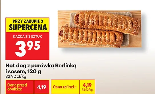 Hot dog z parówką berlińską i sosem promocja w Biedronka