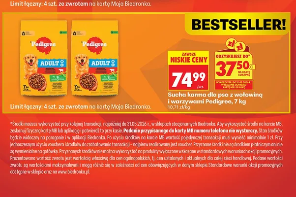 Sucha karma dla psa z wołowiną i warzywami Pedigree promocja w Biedronka