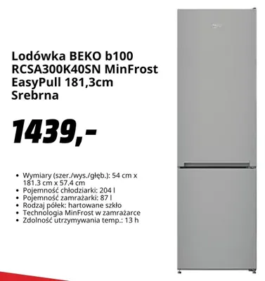 Lodówka BEKO b100 MinFrost EasyPull Srebrna promocja w Media Markt