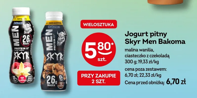 Jogurt pitny Skyr Men Bakoma malina wanilia promocja w Żabka