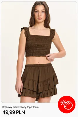 Top damski Cropp brązowy marszczony z lnem promocja w Cropp