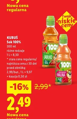 Sok jabłko Kubuś 100% promocja w Lidl