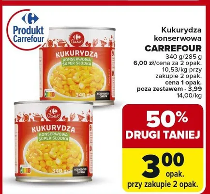 Kukurydza konserwowa promocja w Carrefour