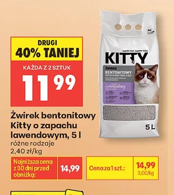 Żwirek bentonitowy Kitty o zapachu lawendowym promocja w Biedronka