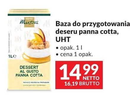 Baza do przygotowania deseru panna cotta UHT Martini promocja w Makro