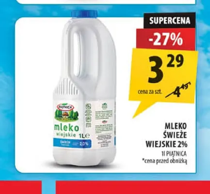 Mleko świeże wiejskie Piątnica 2% promocja w Arhelan