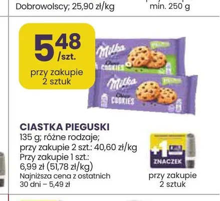 Ciastka Pieguski Milka z czekoladą i rodzynkami promocja w Stokrotka