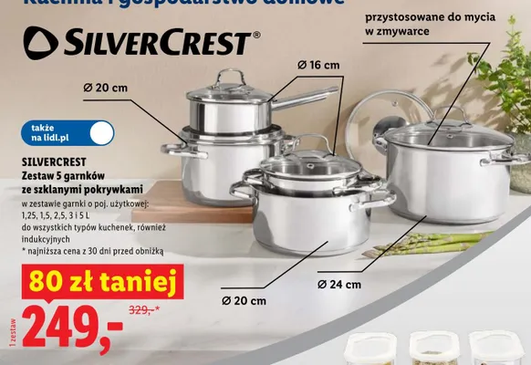 Zestaw 5 garnków ze szklanymi pokrywkami SILVERCREST promocja w Lidl