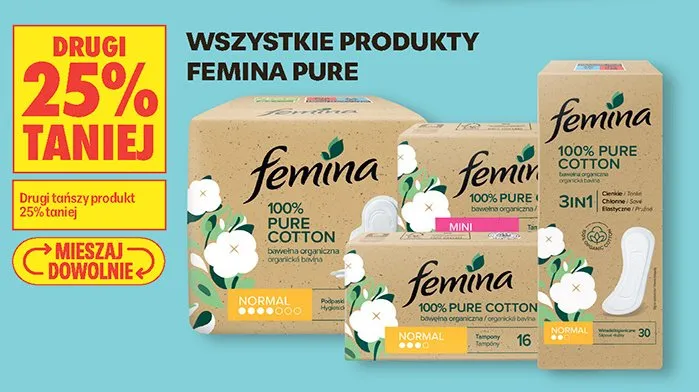 Wkładki higieniczne Femina Pure Cotton Normal promocja w Biedronka