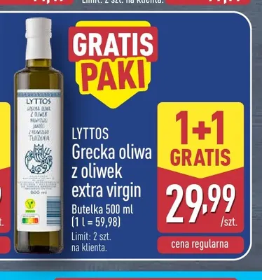Grecka oliwa z oliwek extra virgin Lyttos promocja w Aldi