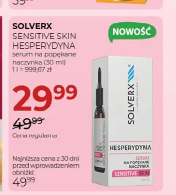 Serum na popękane naczynka Solverx Sensitive Skin Hesperydyna promocja w Drogerie Jawa