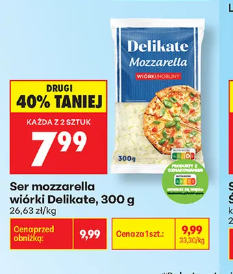 Ser mozzarella wiórki Delikate promocja w Biedronka