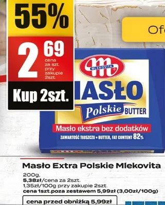 Masło Extra Polskie Mlekovita promocja w Supeco