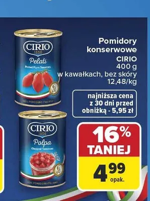 Pomidory konserwowe w kawałkach bez skóry Cirio promocja w Carrefour