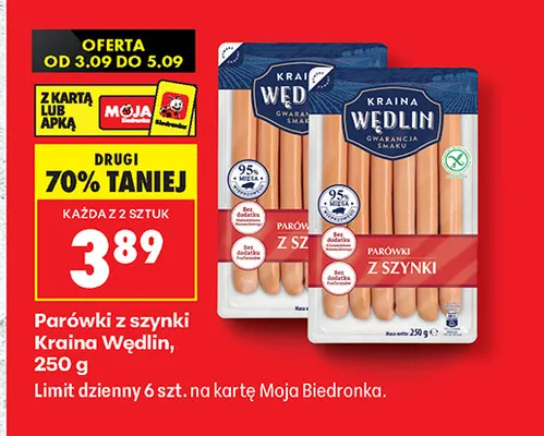 Parówki z szynki Kraina Wędlin promocja w Biedronka