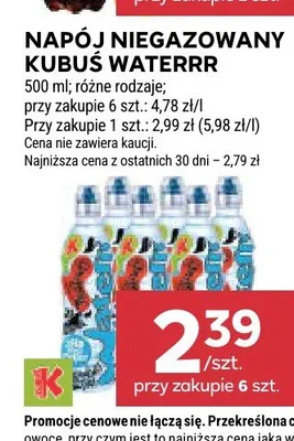 Napój niegazowany Kubuś Waterrr promocja w Stokrotka