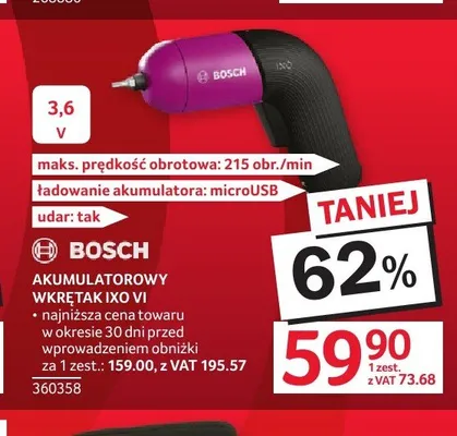 Wkrętak akumulatorowy Bosch IXO VI promocja w Selgros