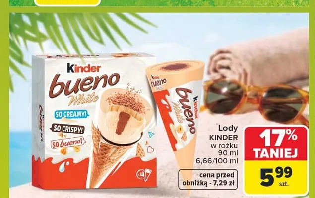 Lody Kinder Bueno White w rożku promocja w Carrefour