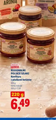Konfitura z płatkami kwiatów wiśnia z kwiatem czarnego bzu Regionalne Polskie Szlaki promocja w Lidl