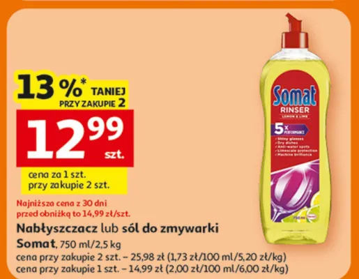 Nabłyszczacz lub sól do zmywarki Somat promocja w Auchan