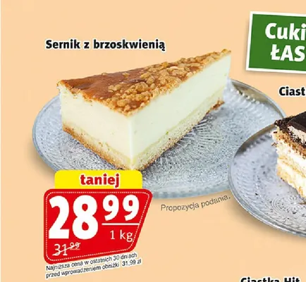 Sernik z brzoskwinią Cukiernia Łasuch promocja w Prim Market