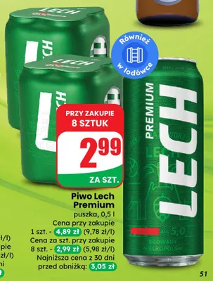 Piwo Lech Premium puszka promocja w Dino