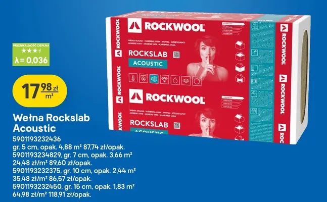 Wełna Rockwool Rockslab Acoustic 5 cm promocja w Castorama