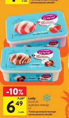 Lody o smaku śmietankowo-czekoladowym O LA LA! promocja w Intermarche