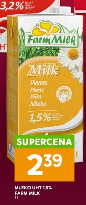 Mleko UHT 1,5% Farm Milk promocja w Stokrotka