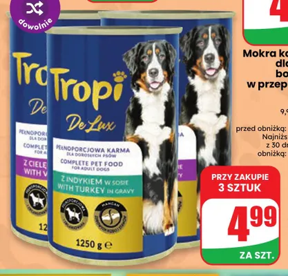 Mokra karma dla psa Tropi DeLux promocja w Dino