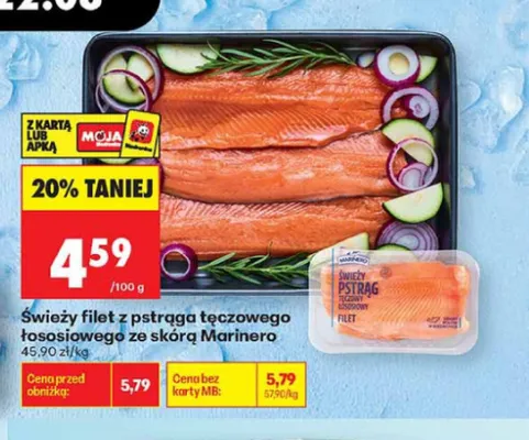 Świeży filet z pstrąga tęczowego łososiowego ze skórą Marinero promocja w Biedronka