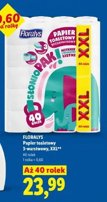 Papier toaletowy bezzapachowy 3-warstwowy XXL Floralys promocja w Lidl