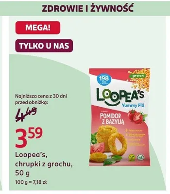 Chrupki z grochu pomidor z bazylią Loopea's Yummy Fit! promocja w Rossmann