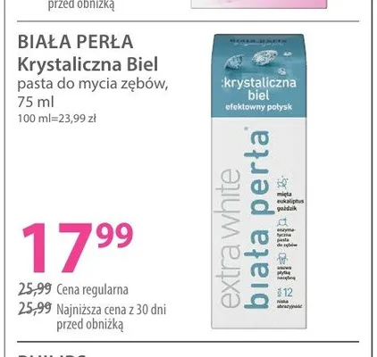 Pasta do zębów Biała Perła Krystaliczna Biel promocja w Hebe