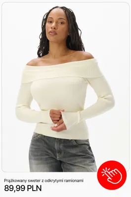 Prążkowany sweter z odkrytymi ramionami Cropp promocja w Cropp