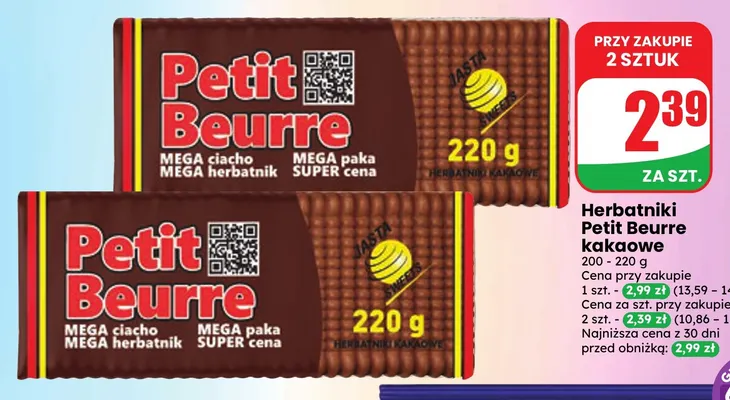 Herbatniki Petit Beurre kakaowe Jasta promocja w Dino