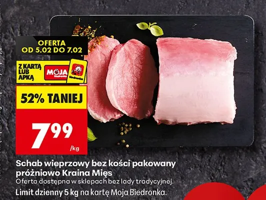 Schab wieprzowy bez kości pakowany próżniowo Kraina Mięs promocja w Biedronka