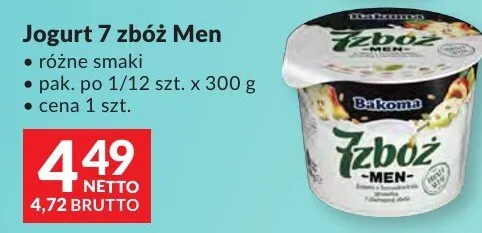 Jogurt 7 zbóż Men Bakoma różne smaki promocja w Makro