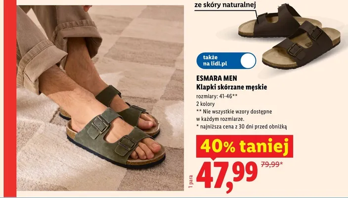Klapki skórzane męskie Esmara Men promocja w Lidl